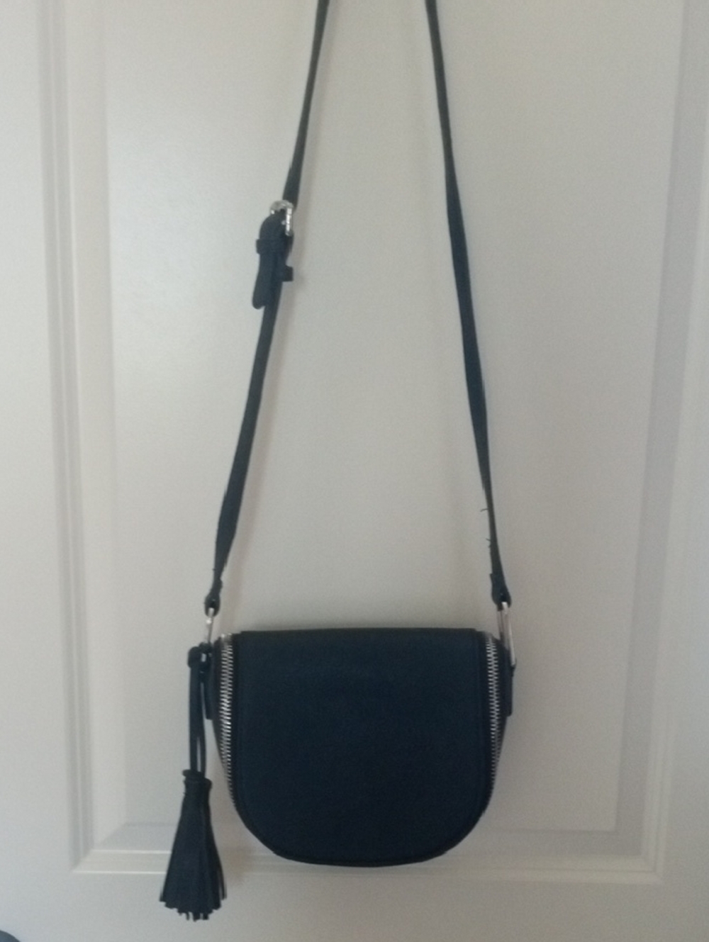 Free People Black Crossbody Saddle Bag with Tassel